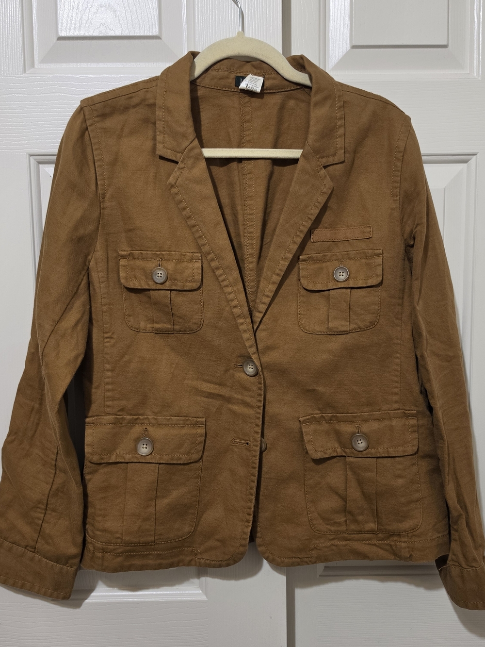 J. Crew Linen Cotton Utility Blazer in Caramel Brown Sz 10 Preppy Summer Safari